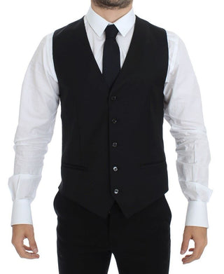 Elegant Black Wool Silk Dress Vest - Luxury for You