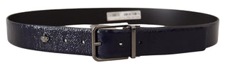 Elegant Blue Leather Belt With Silver Buckle