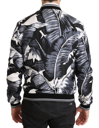 Elegant Banana Leaf Print Silk Bomber Jacket - Luxury for You