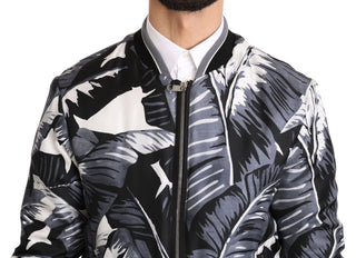 Elegant Banana Leaf Print Silk Bomber Jacket - Luxury for You