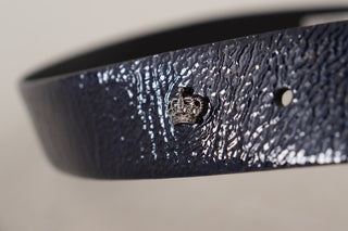 Elegant Blue Leather Belt With Silver Buckle