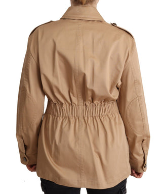 Chic Beige Button Down Coat With Embellishments