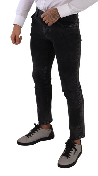 Sleek Slim-fit Designer Jeans In Black Gray