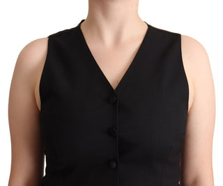 Elegant Black Vest Top With Button Detail