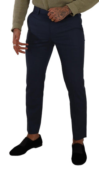 Elegant Dark Blue Slim-fit Dress Pants