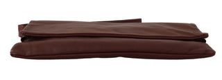 Elegant Brown Leather Clutch With Silver Detailing