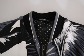 Elegant Banana Leaf Print Silk Bomber Jacket - Luxury for You