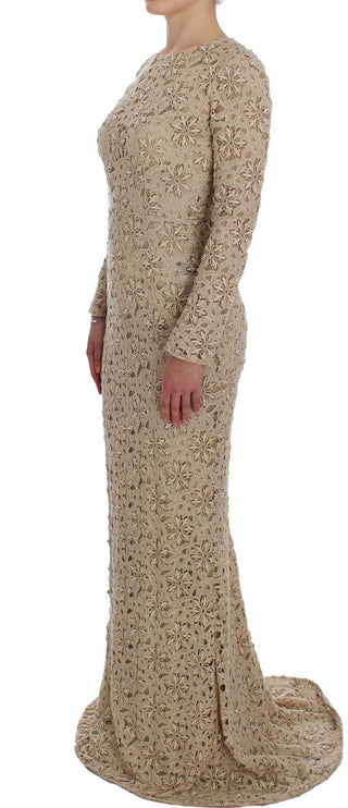 Beige Floral Lace Long Sleeve Maxi Dress - Luxury for You