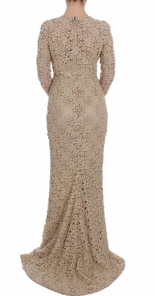 Beige Floral Lace Long Sleeve Maxi Dress - Luxury for You