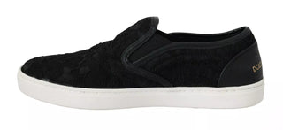 Black Lace Leather Logo Flat Slip-on Sneakers