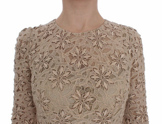 Beige Floral Lace Long Sleeve Maxi Dress - Luxury for You