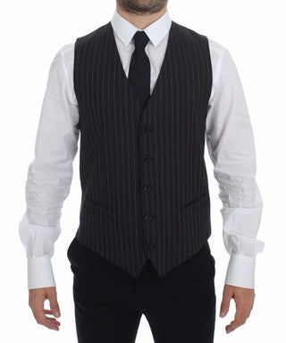 Elegant Gray Striped Dress Vest - Luxury for You