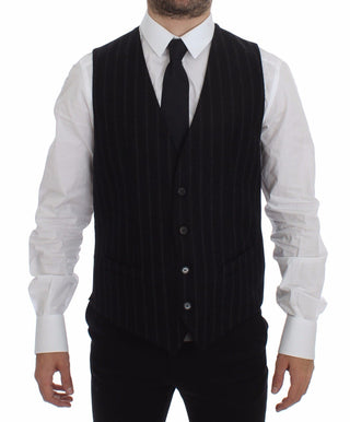 Elegant Black Striped Single Breasted Dress Vest - Luxury for You