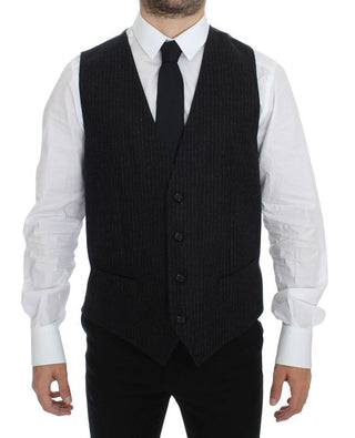 Elegant Gray Striped Wool Dress Vest - Luxury for You