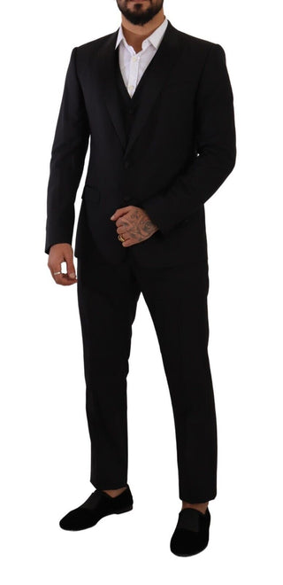 Elegant Black Three-piece Martini Fit Suit