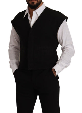 Elegant Black Wool Cotton Dress Vest