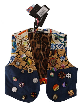 Multicolor Cropped Vest Top With Button Accents