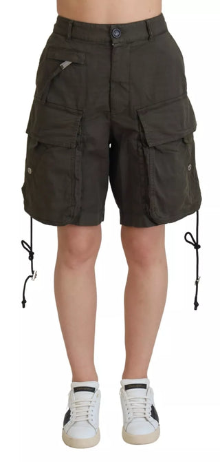 Green High Waist Cargo Bermuda Women Shorts