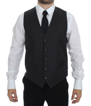 Elegant Gray Striped Wool Dress Vest - Luxury for You