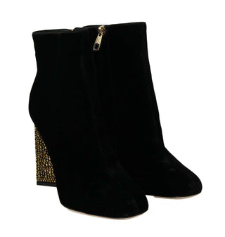 Elegant Velvet Ankle Boots With Crystal Heels - Luxury for You