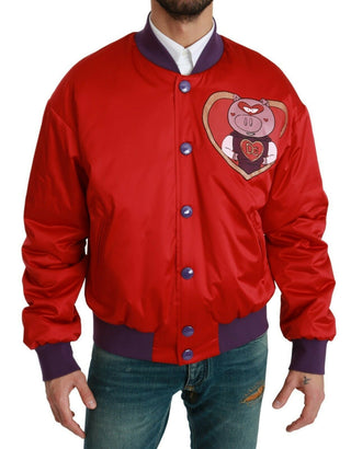 Vibrant Red Bomber Jacket With Multicolor Motif - Luxury for You