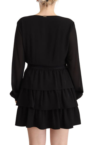 Elegant Black A-line Mini Dress With Long Sleeves