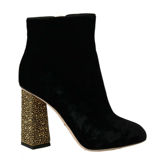 Elegant Velvet Ankle Boots With Crystal Heels - Luxury for You