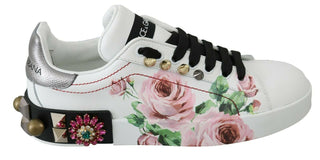 Floral Crystal-embellished Leather Sneakers - Luxury for You