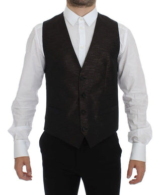 Elegant Brown Black Wool Blend Dress Vest - Luxury for You