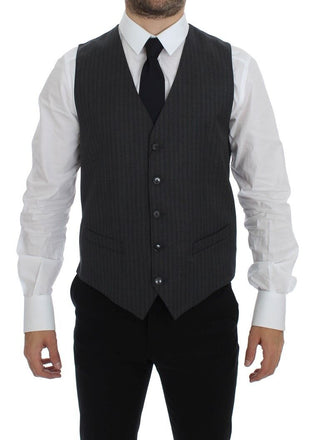 Elegant Gray Striped Wool Dress Vest - Luxury for You