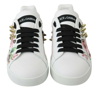 Floral Crystal-embellished Leather Sneakers - Luxury for You