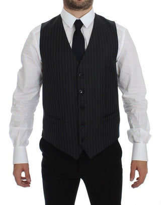 Elegant Gray Striped Wool Dress Vest - Luxury for You