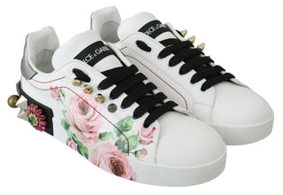 Floral Crystal-embellished Leather Sneakers - Luxury for You