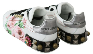 Floral Crystal-embellished Leather Sneakers - Luxury for You