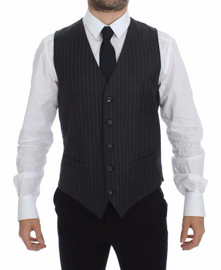 Elegant Gray Striped Dress Vest - Luxury for You