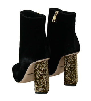 Elegant Velvet Ankle Boots With Crystal Heels - Luxury for You