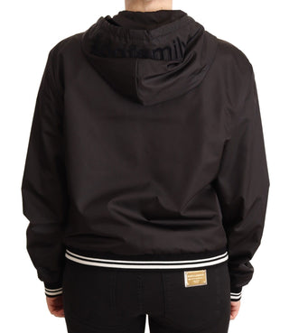 Elegant Black Bomber Jacket With Hood