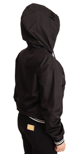 Elegant Black Bomber Jacket With Hood