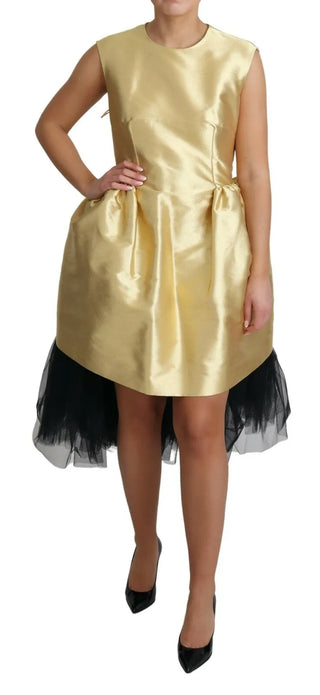 Gold Polyester Sleeveless A-line Tulle Dress