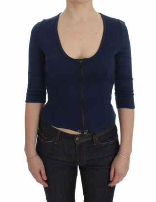 Chic Zippered Crew-neck Blue Sweater - Luxury for You