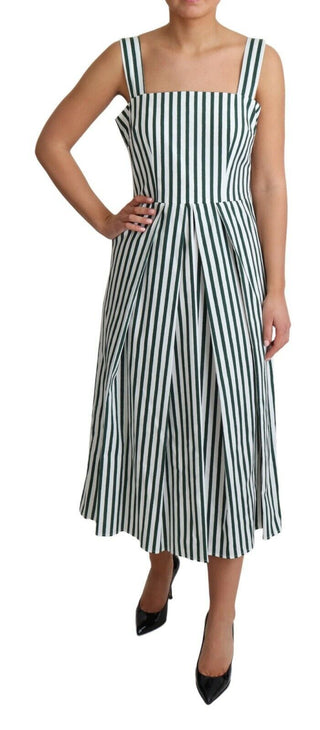 Chic Sleeveless A-line Dress In White & Green - Luxury for You