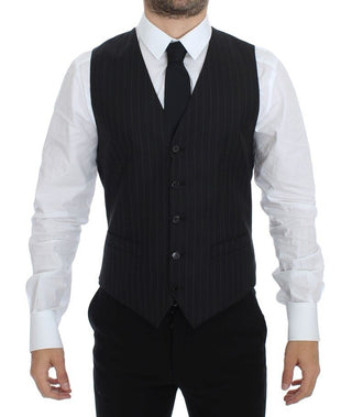 Chic Black Striped Wool Silk Dress Vest - Luxury for You