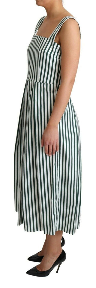 Chic Sleeveless A-line Dress In White & Green - Luxury for You