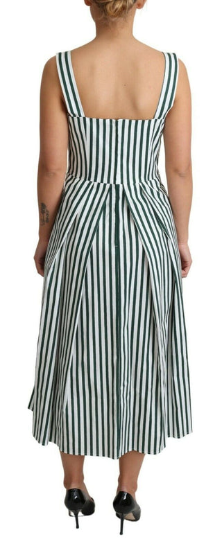 Chic Sleeveless A-line Dress In White & Green - Luxury for You