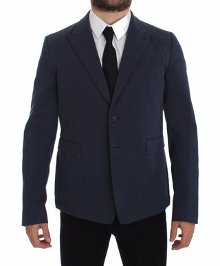 Elegant Blue Cotton Stretch Blazer Jacket - Luxury for You