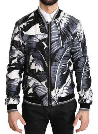 Elegant Banana Leaf Print Silk Bomber Jacket - Luxury for You