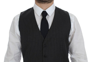 Elegant Gray Striped Wool Dress Vest - Luxury for You