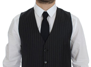 Elegant Gray Striped Wool Dress Vest - Luxury for You