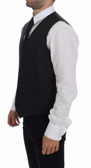 Elegant Gray Striped Wool Dress Vest - Luxury for You