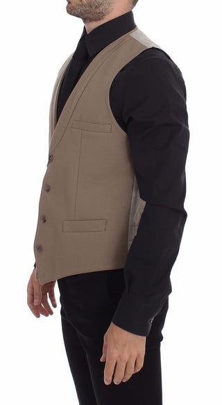 Elegant Beige Cotton Dress Vest – Slim Fit - Luxury for You